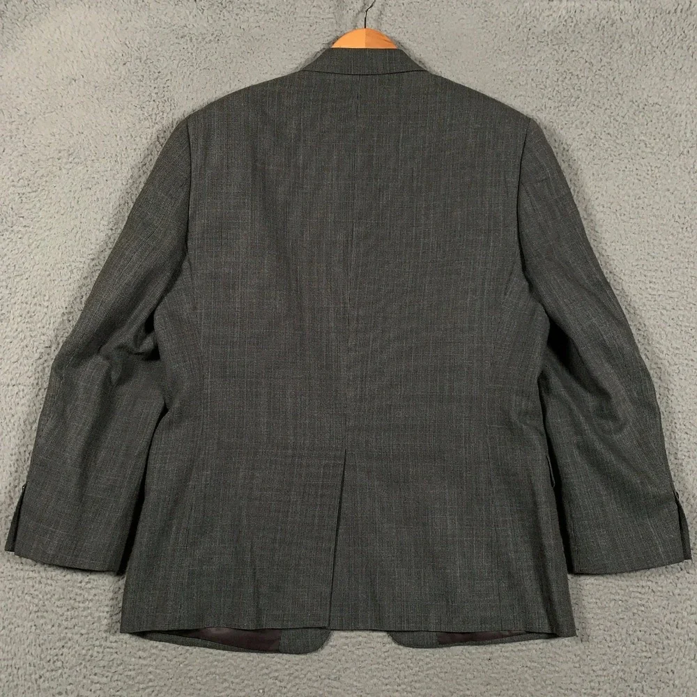 Lauren Ralph Lauren Silk Wool Blazer Jacket Mens 42R Grey Plaid Two Button Coat